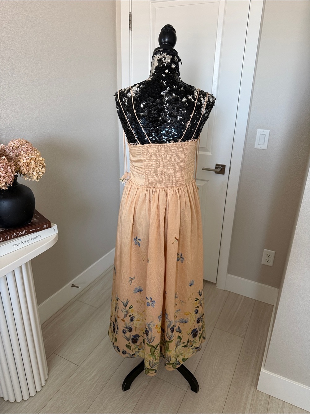En Saison Blush Peach Floral Midi Dress with Spaghetti Straps - Picture 7 of 10